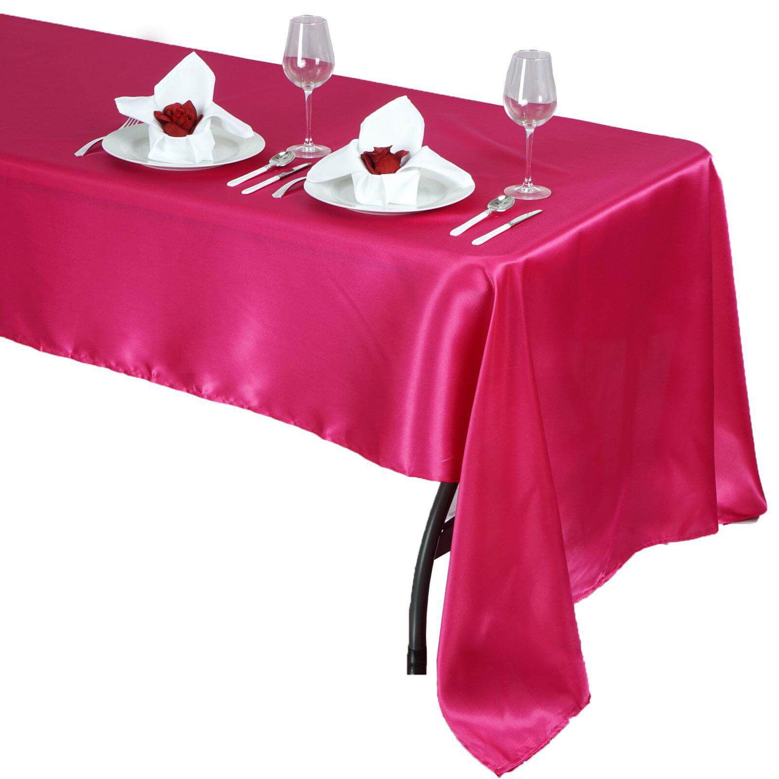 Satin Rectangular 60"x126" Tablecloth Fuchsia - Smooth and Lustrous Table Cover