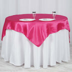 Satin 60"x60" Table Overlay Square Tablecloth Fuchsia - Smooth Silky Touch Table Cover