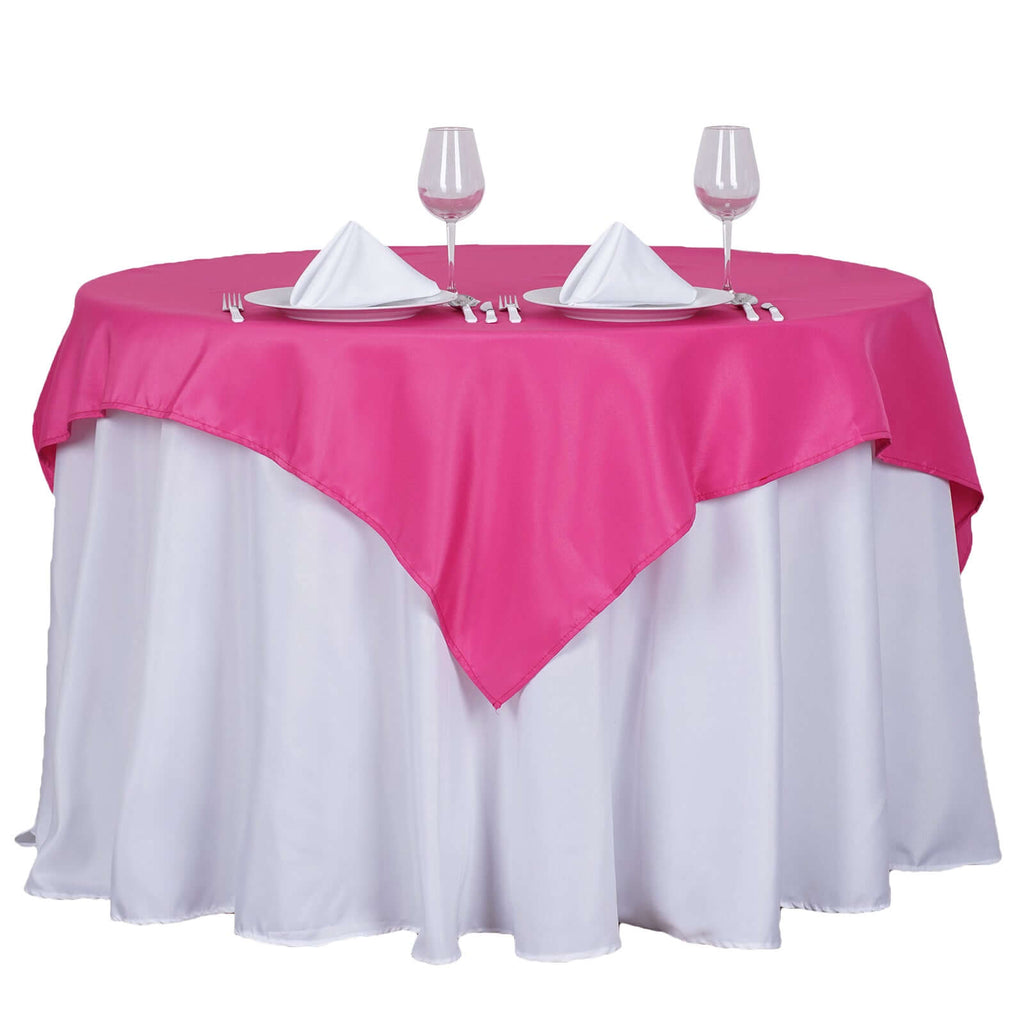 Polyester 54"x54" Table Overlay Square Tablecloth Fuchsia - Wrinkle-Resistant & Durable Table Cover