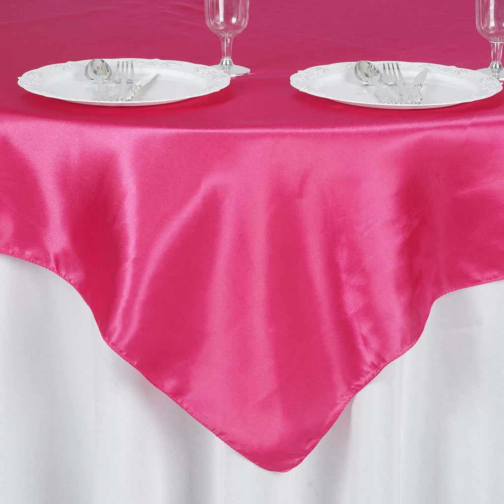 Satin 60"x60" Table Overlay Square Tablecloth Fuchsia - Smooth Silky Touch Table Cover