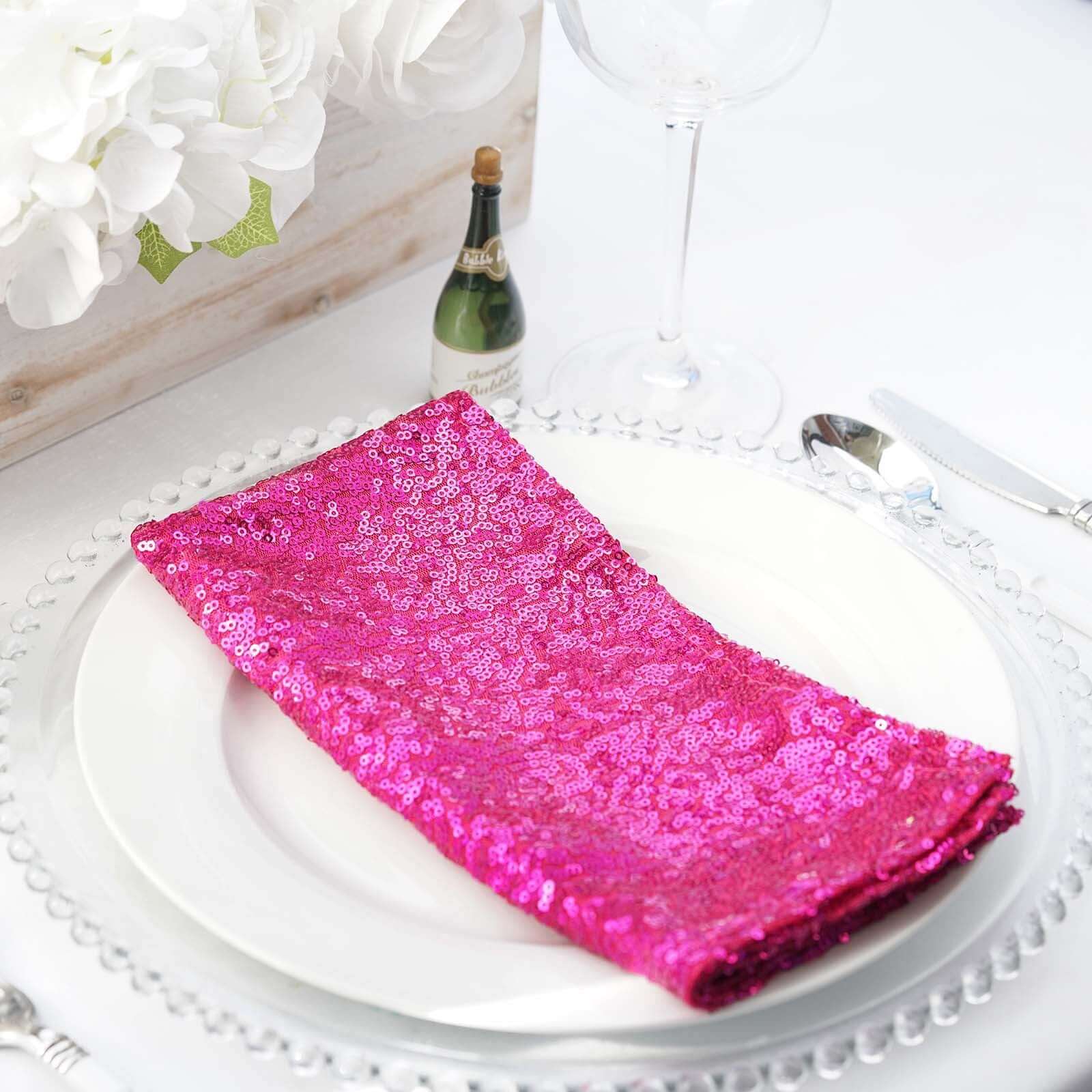Sequin 20"x20" Napkin Fuchsia - Shimmering Dinner Napkin