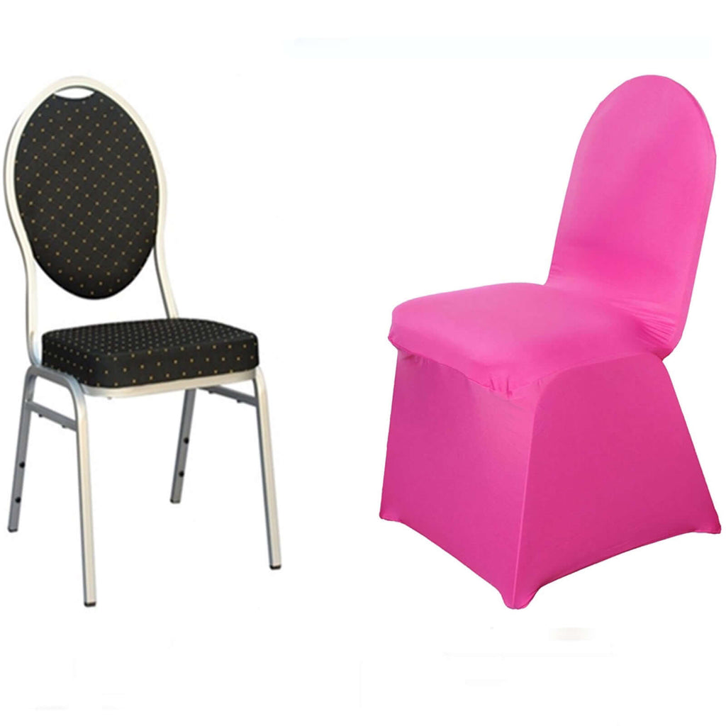 Spandex Chair Cover for Banquet Chairs Fuchsia - Stretch 160GSM Fabric with Slip-On Slipcover