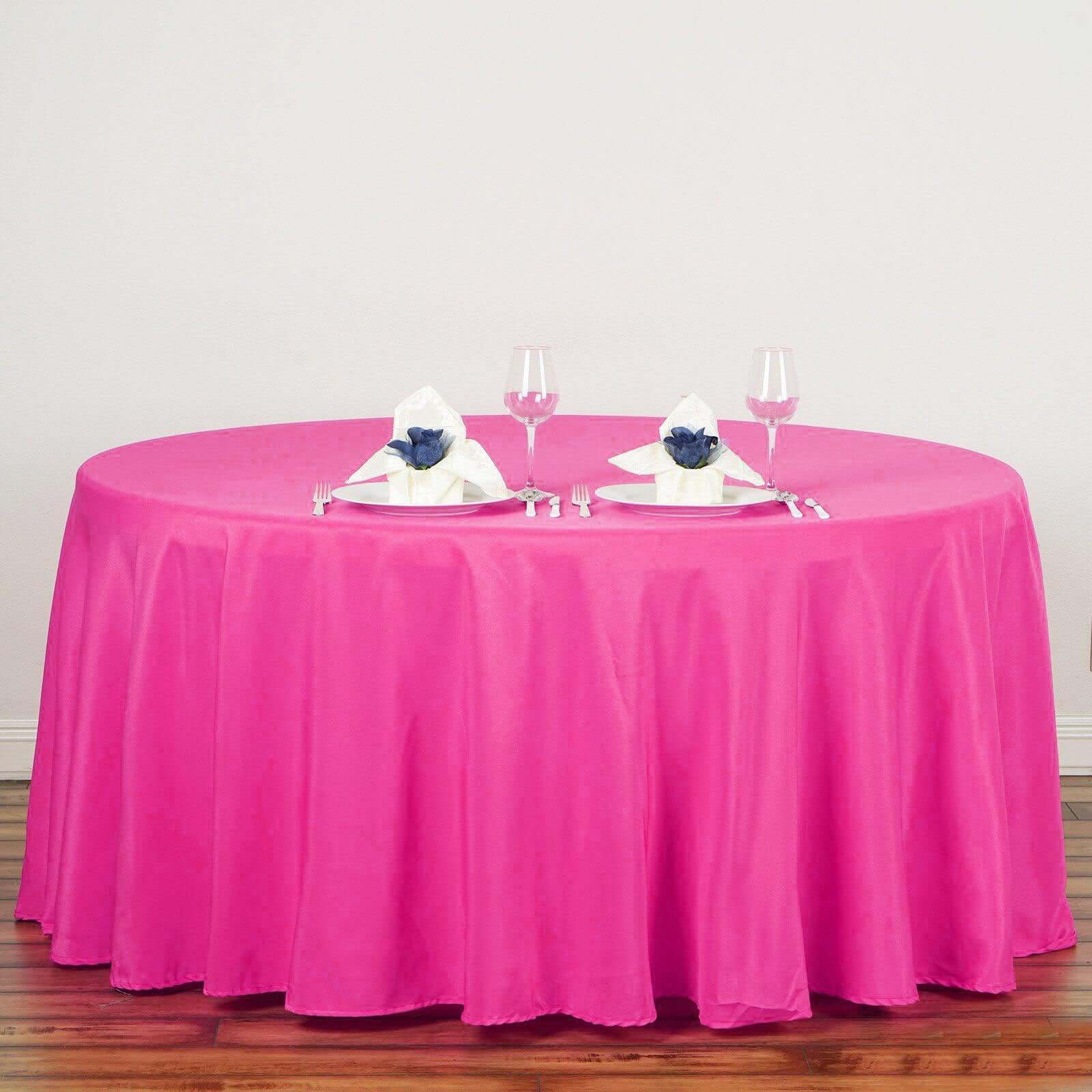 Polyester 132" Round Tablecloth Fuchsia - Seamless Chic Table Cover