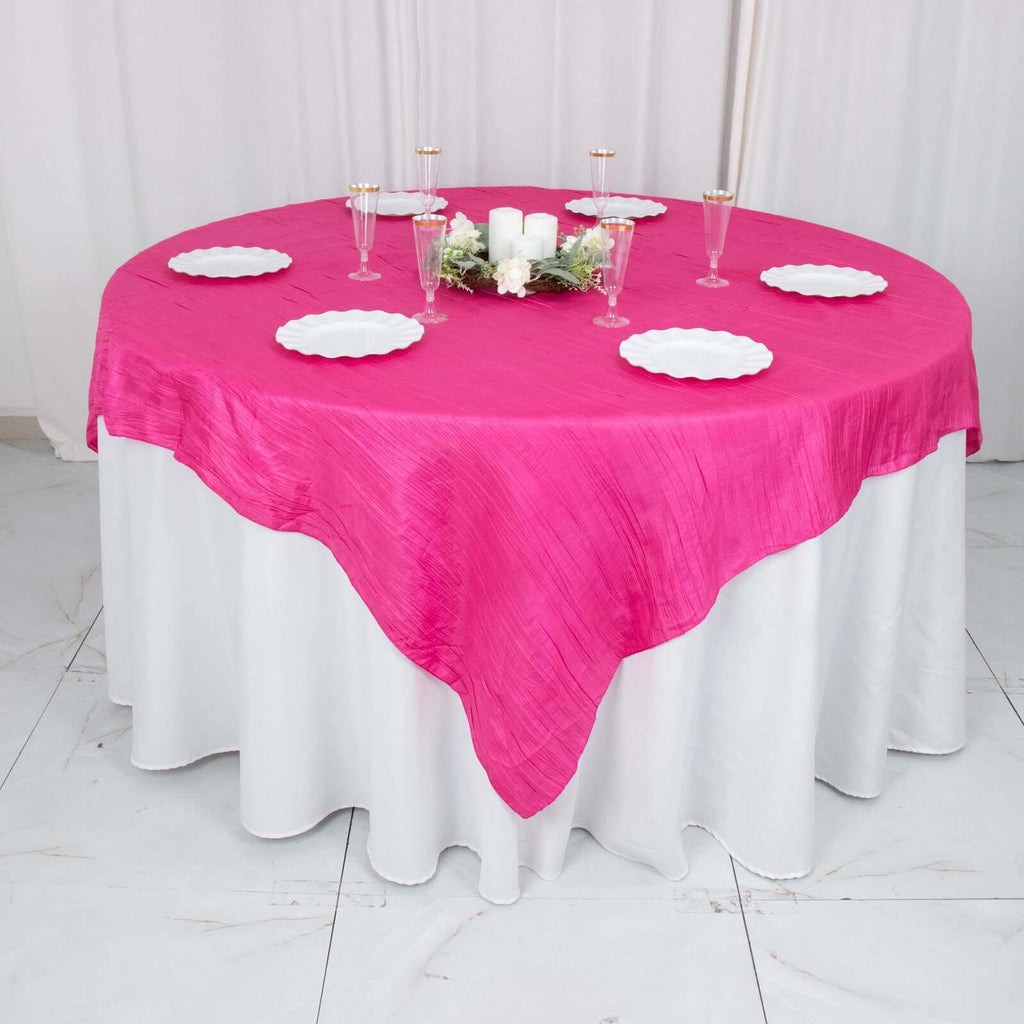 Taffeta 72"x72" Table Overlay Square Tablecloth Fuchsia - Accordion Crinkle Table Cover