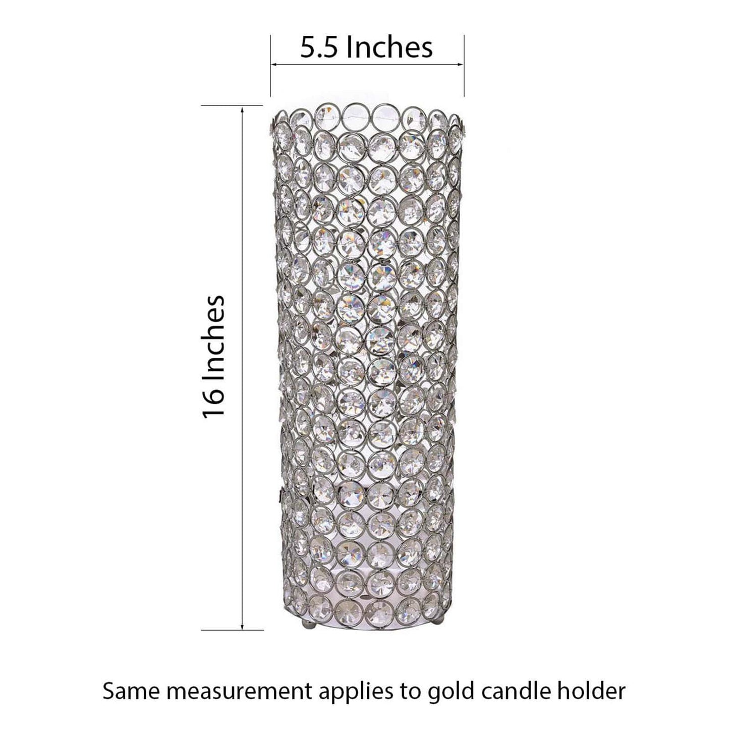 Full Crystal Beaded Candle Holder Shiny Gold Metal - Stylish Pillar Stand for Weddings 16" - NestOCart