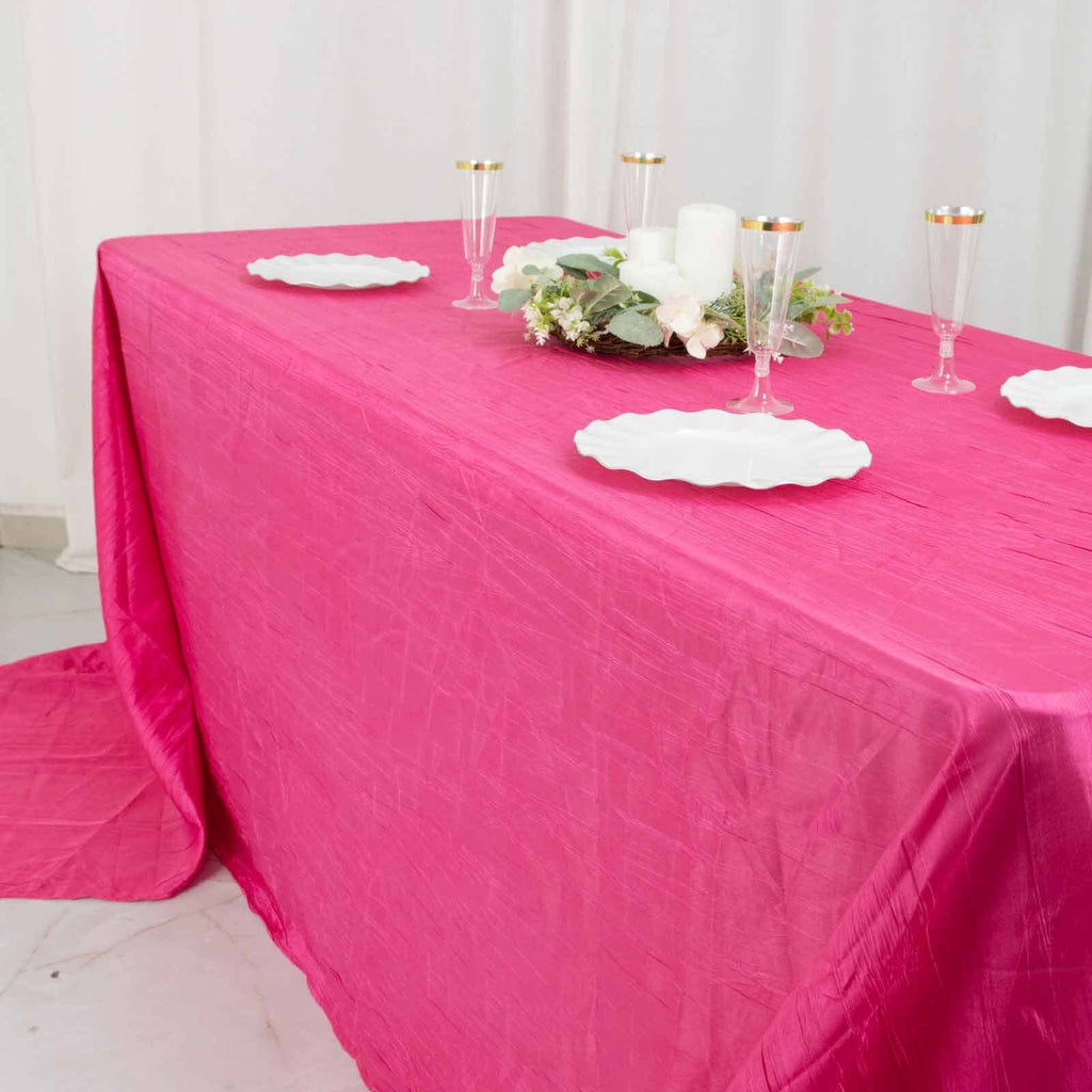 Taffeta 90"x156" Rectangle Tablecloth Fuchsia - Accordion Crinkle Seamless Table Cover