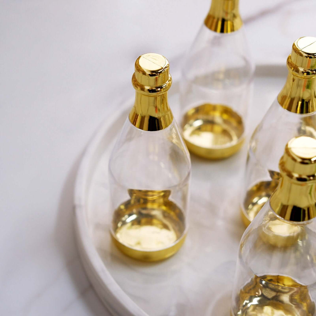 12-Pack Fillable Mini Champagne Bottle Candy Container Clear Gold - Unique Candy Treat Favor Containers 6"