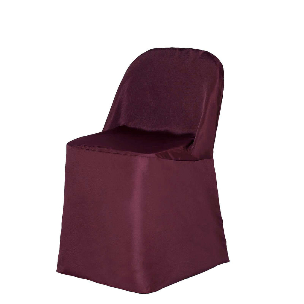 Polyester Slip On Folding Chair Covers Burgundy - Stain-Resistant Reusable Durable Fabric