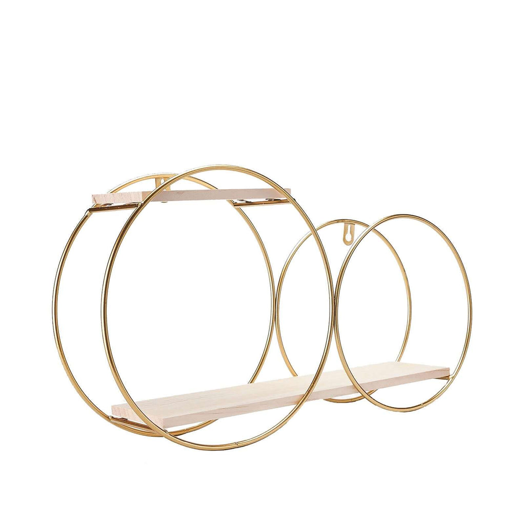 10"x18" 2-Tier Round Floating Shelf, Dessert Display Stand, Hanging Wall Shelf Gold With Double Hoop Design