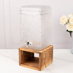 Gallon Clear Hammered Glass Beverage Dispenser, Rectangular Juice Jar with Wooden Stand and Lid - Lead - Free Countertop Feature 19" - Bell Racket Store