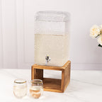 Gallon Clear Hammered Glass Beverage Dispenser, Rectangular Juice Jar with Wooden Stand and Lid - Lead - Free Countertop Feature 19" - Bell Racket Store