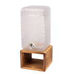 Gallon Clear Hammered Glass Beverage Dispenser, Rectangular Juice Jar with Wooden Stand and Lid - Lead - Free Countertop Feature 19" - Bell Racket Store