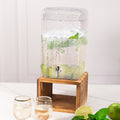 Gallon Clear Hammered Glass Beverage Dispenser, Rectangular Juice Jar with Wooden Stand and Lid - Lead - Free Countertop Feature 19" - Bell Racket Store