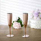 6-Pack Plastic Champagne Flutes in Metallic Rose Gold - Classy Disposable Champagne Glasses for Toasting & Cocktail Parties 5oz