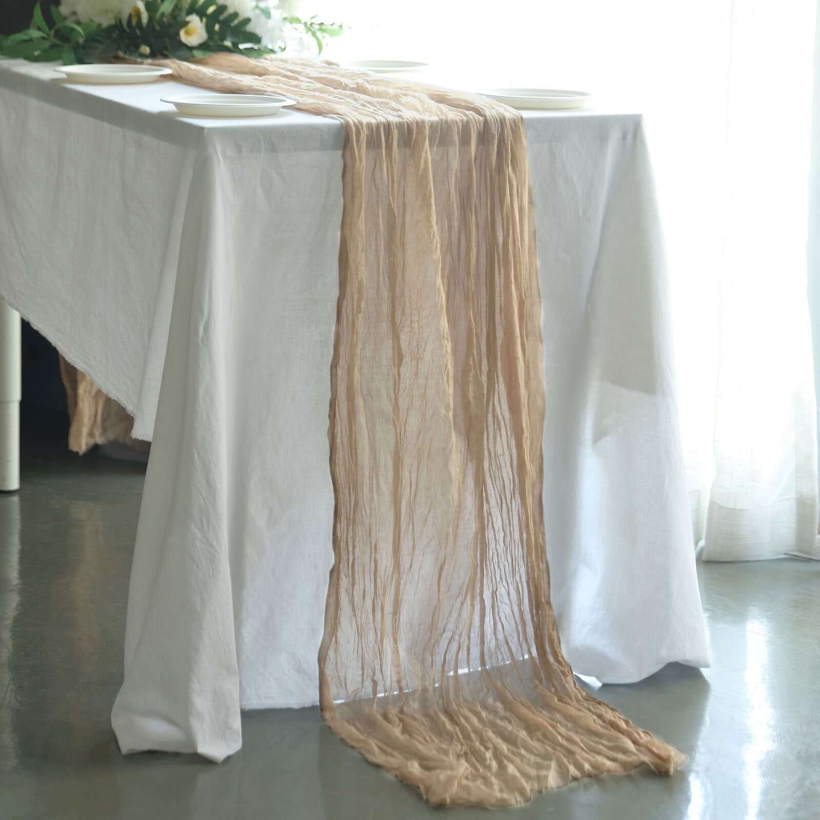 Gauze Cheesecloth 10ft Table Runner Beige - Rustic Boho Style - Bell Racket Store