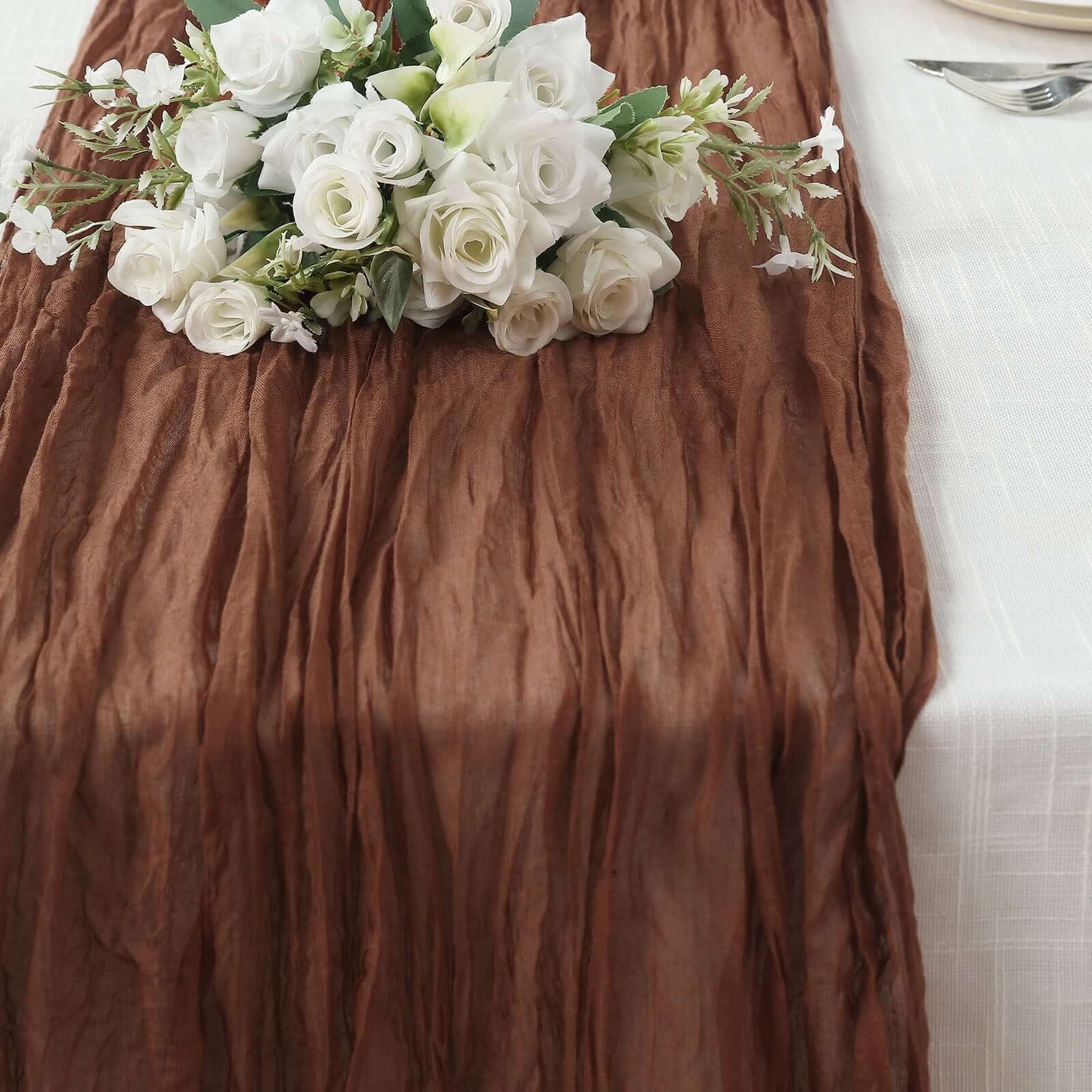 Gauze Cheesecloth 10ft Table Runner Cinnamon Brown - Rustic Boho Style - Bell Racket Store