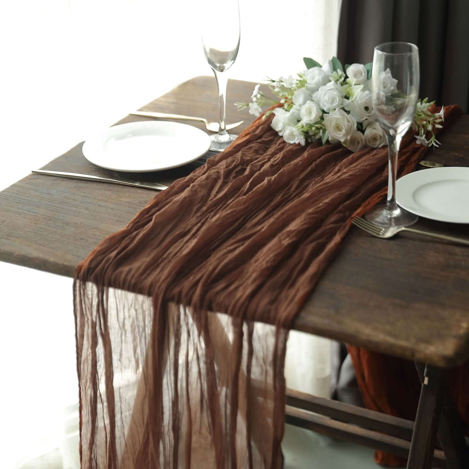 Gauze Cheesecloth 10ft Table Runner Cinnamon Brown - Rustic Boho Style - Bell Racket Store