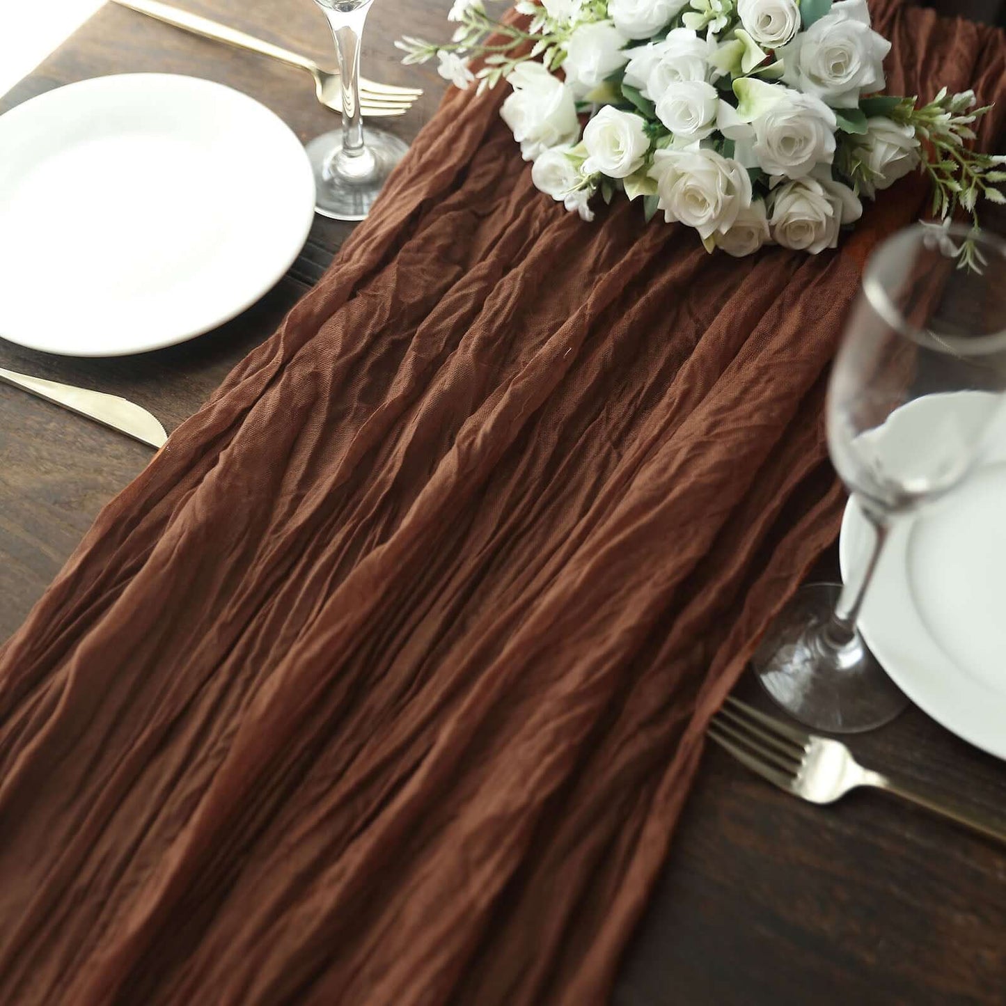 Gauze Cheesecloth 10ft Table Runner Cinnamon Brown - Rustic Boho Style - Bell Racket Store