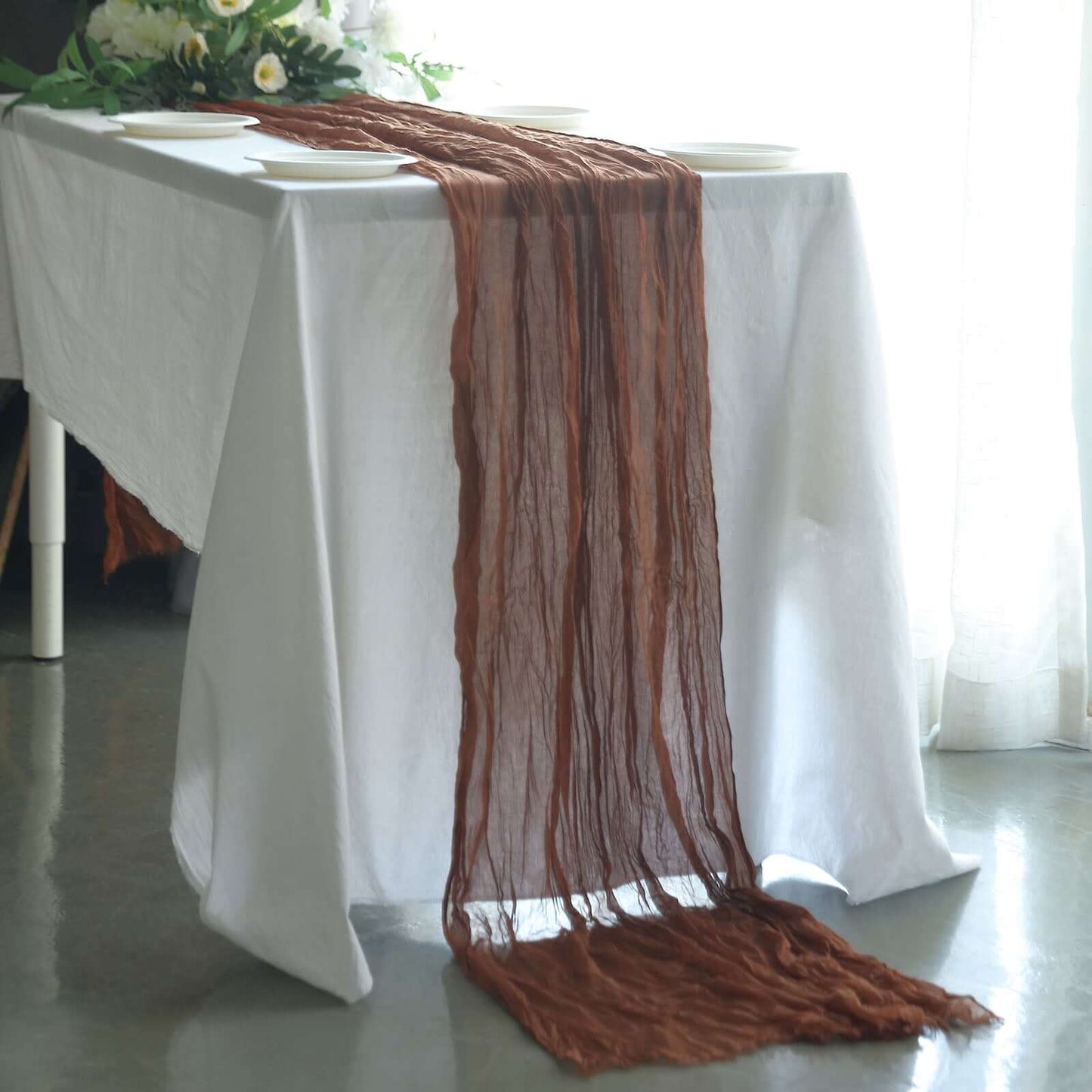 Gauze Cheesecloth 10ft Table Runner Cinnamon Brown - Rustic Boho Style - Bell Racket Store