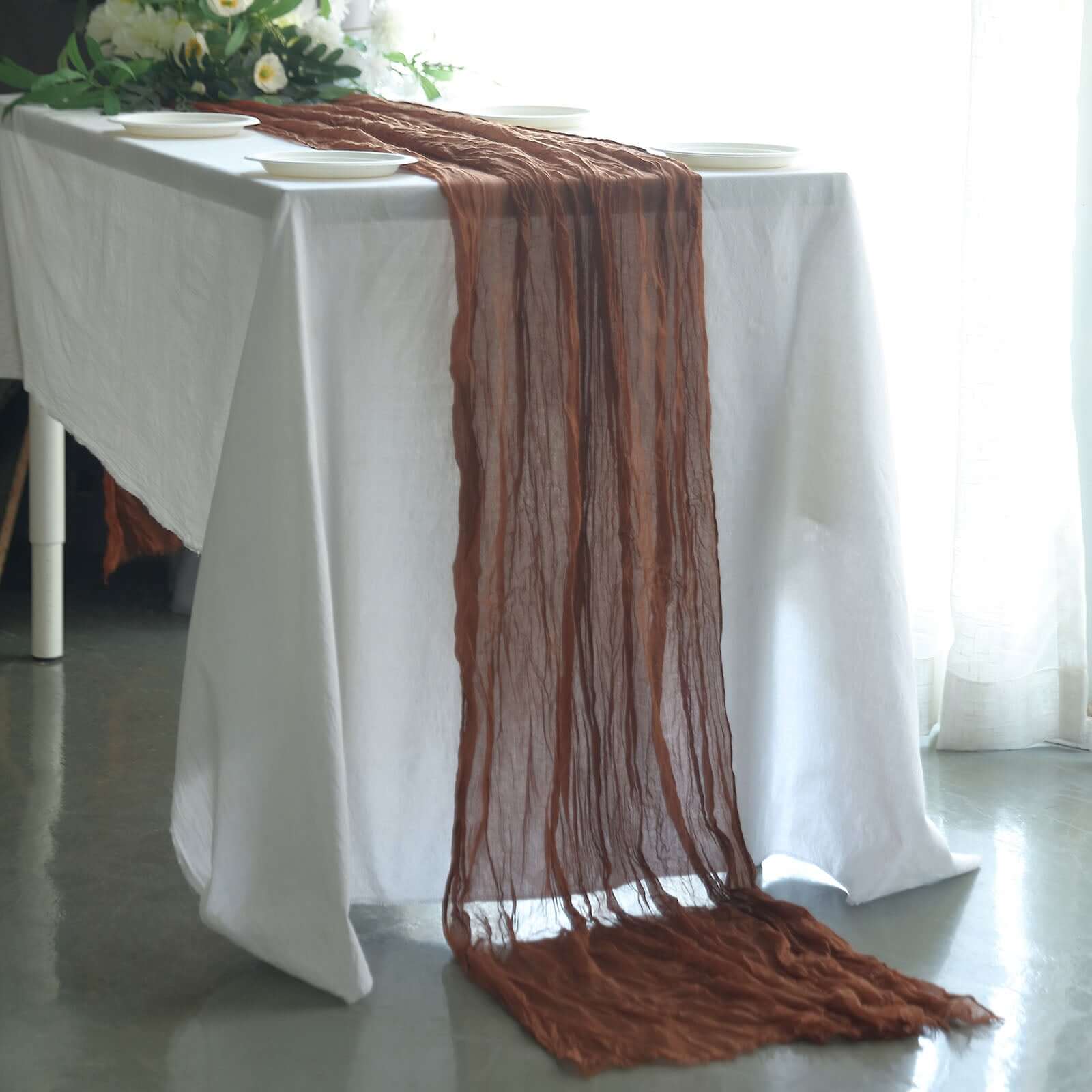 Gauze Cheesecloth 10ft Table Runner Cinnamon Brown - Rustic Boho Style - Bell Racket Store