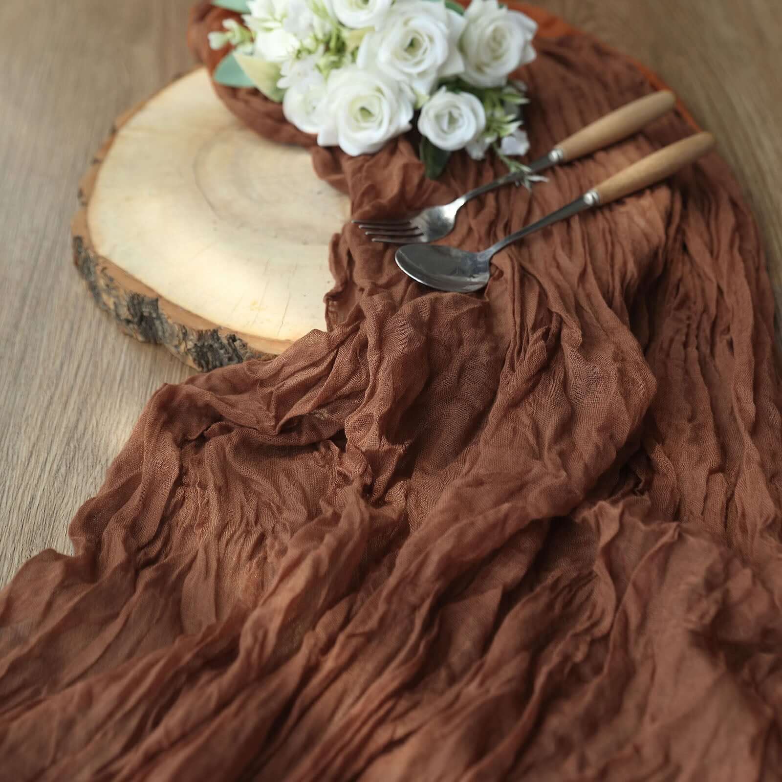 Gauze Cheesecloth 10ft Table Runner Cinnamon Brown - Rustic Boho Style - Bell Racket Store