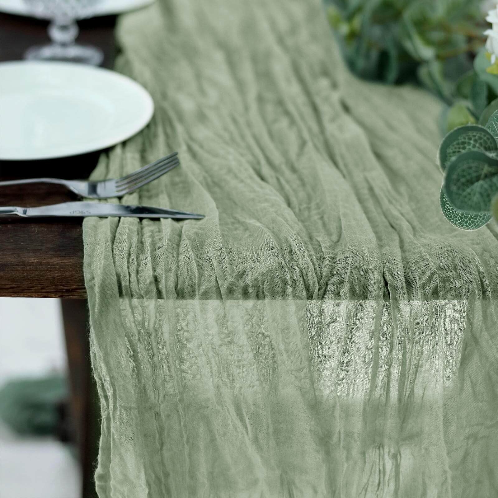 Gauze Cheesecloth 10ft Table Runner Dusty Sage Green - Rustic Boho Style