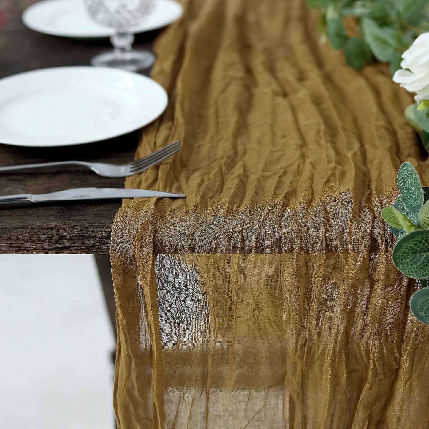 Gauze Cheesecloth 10ft Table Runner Gold - Soft & Rustic Boho Linen Runner