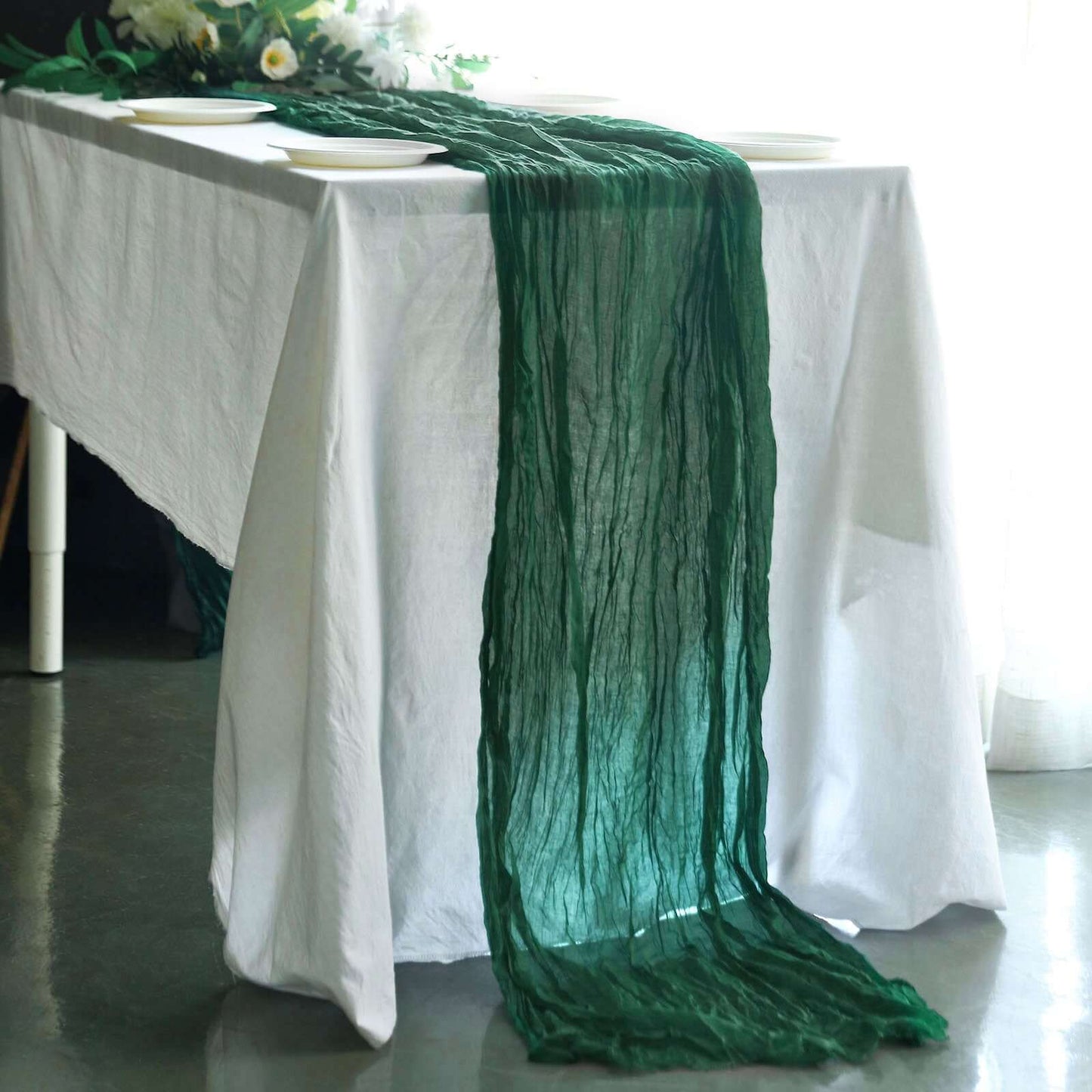 Gauze Cheesecloth 10ft Table Runner Hunter Emerald Green - Rustic Boho Style - Bell Racket Store