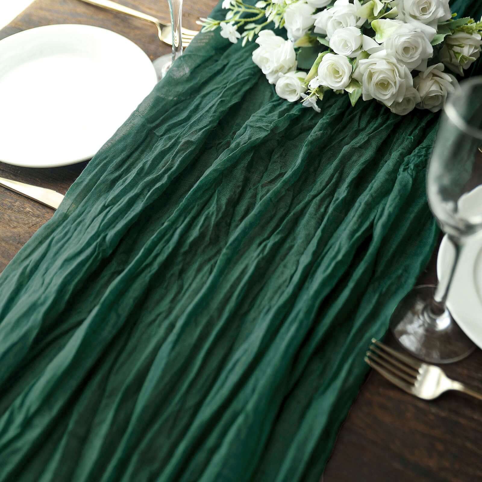 Gauze Cheesecloth 10ft Table Runner Hunter Emerald Green - Rustic Boho Style - Bell Racket Store