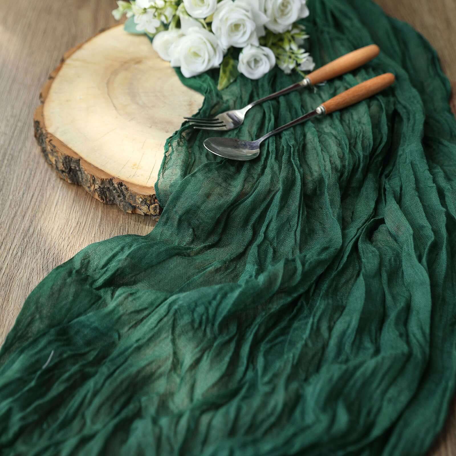 Gauze Cheesecloth 10ft Table Runner Hunter Emerald Green - Rustic Boho Style - Bell Racket Store
