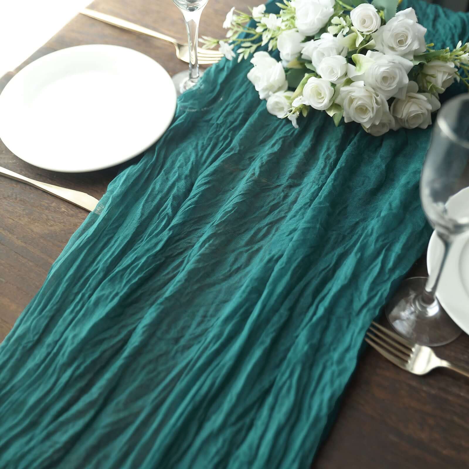 Gauze Cheesecloth 10ft Table Runner Peacock Teal - Rustic Boho Style - Bell Racket Store