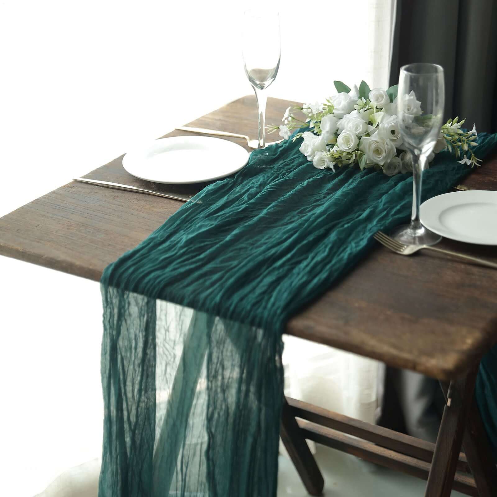 Gauze Cheesecloth 10ft Table Runner Peacock Teal - Rustic Boho Style - Bell Racket Store