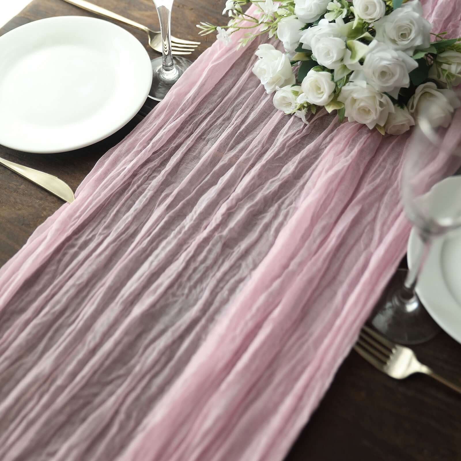 Gauze Cheesecloth 10ft Table Runner Pink - Rustic Boho Style - Bell Racket Store