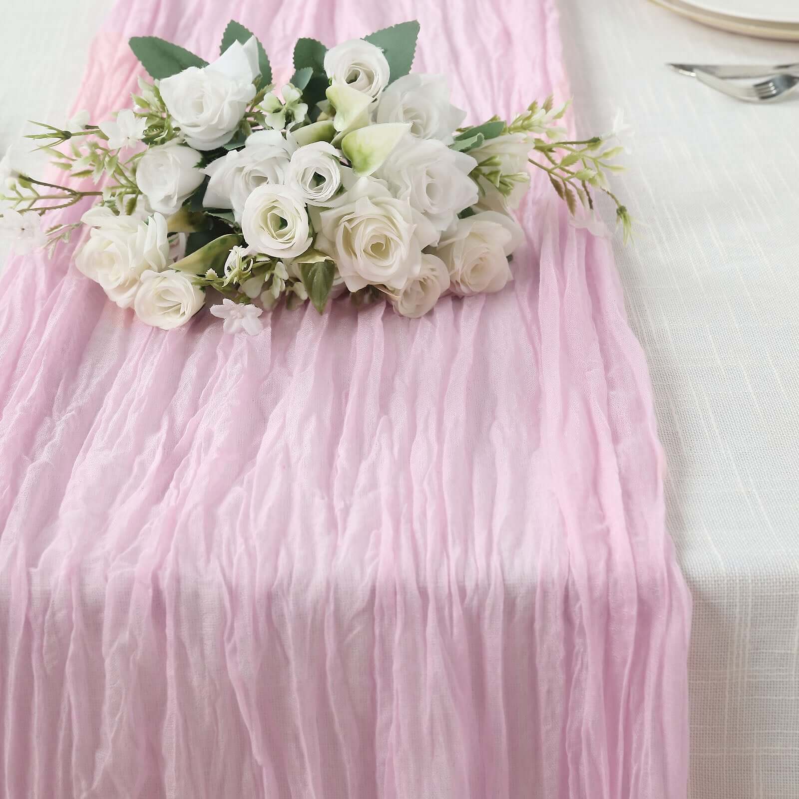 Gauze Cheesecloth 10ft Table Runner Pink - Rustic Boho Style - Bell Racket Store