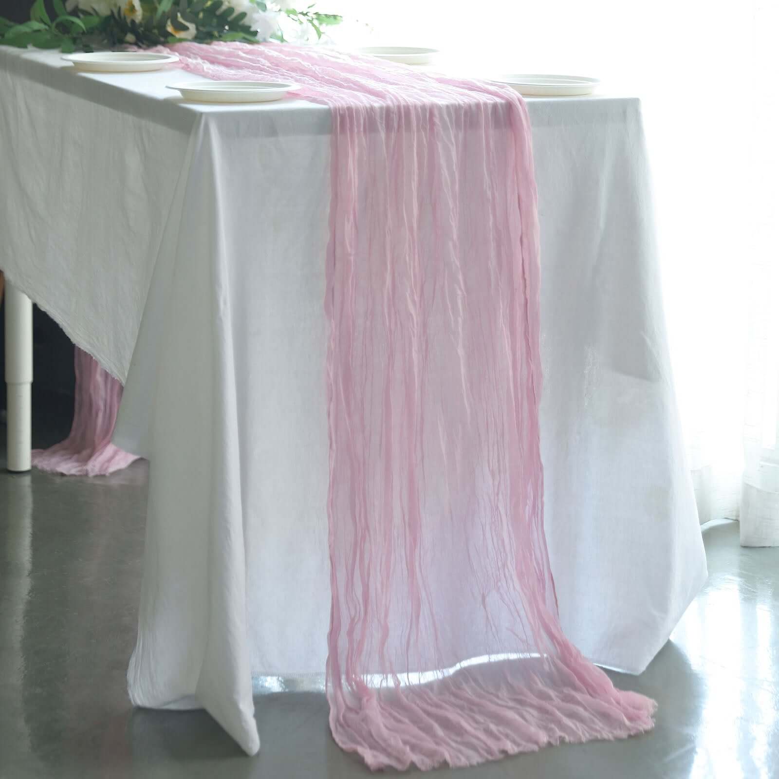 Gauze Cheesecloth 10ft Table Runner Pink - Rustic Boho Style - Bell Racket Store