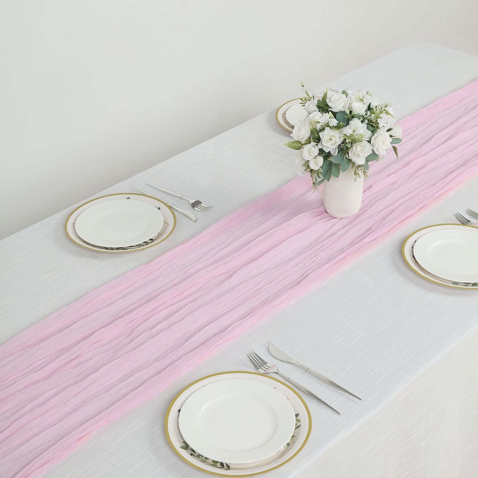 Gauze Cheesecloth 10ft Table Runner Pink - Rustic Boho Style - Bell Racket Store