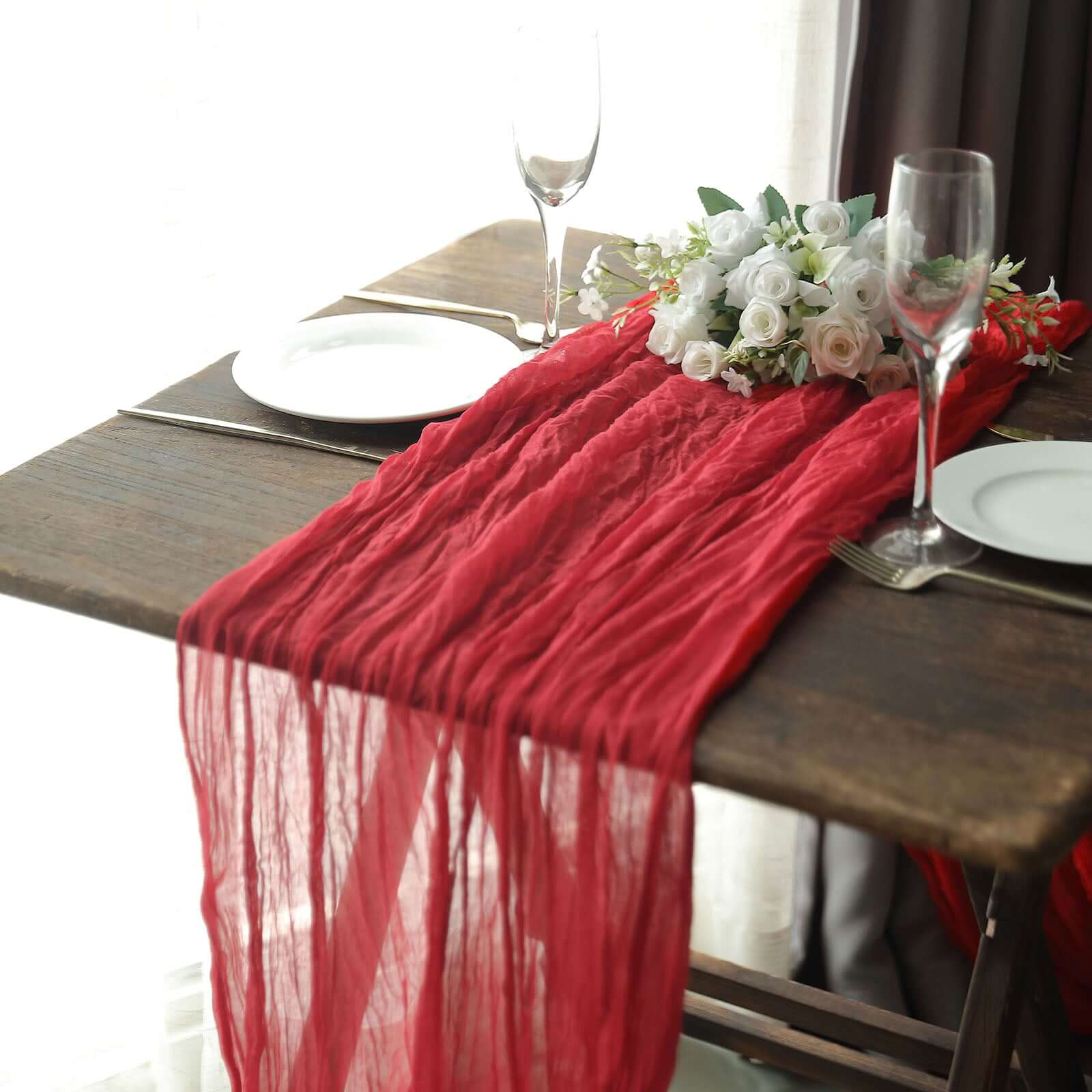 Gauze Cheesecloth 10ft Table Runner Red - Rustic Boho Style - Bell Racket Store
