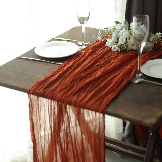 Gauze Cheesecloth 10ft Table Runner Terracotta (Rust) - Rustic Boho Style - Bell Racket Store