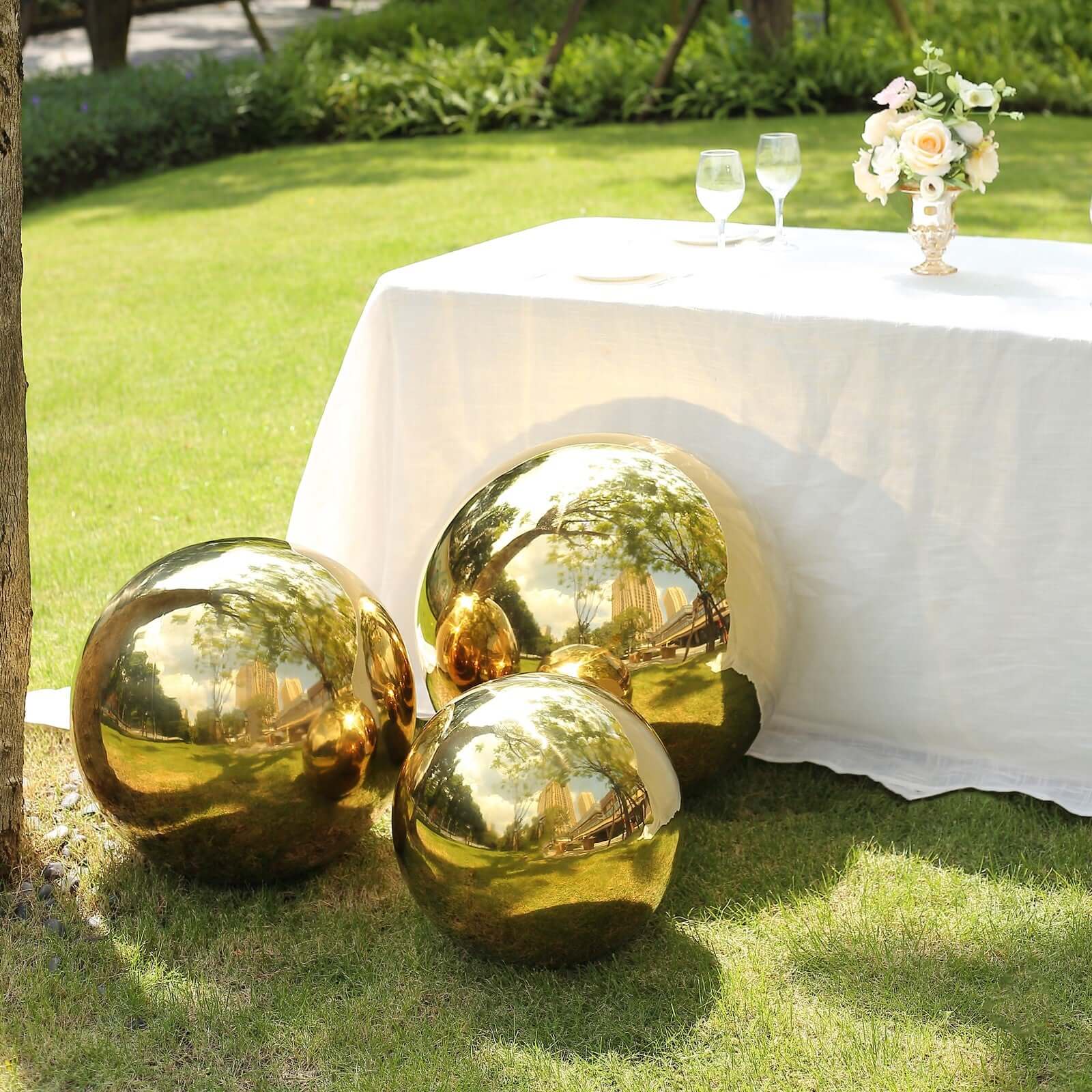 Gazing Globe Mirror Ball Reflective Hollow Stainless Steel Gold Sphere - Decorative Garden Accent Piece 20" - Bell Racket Store