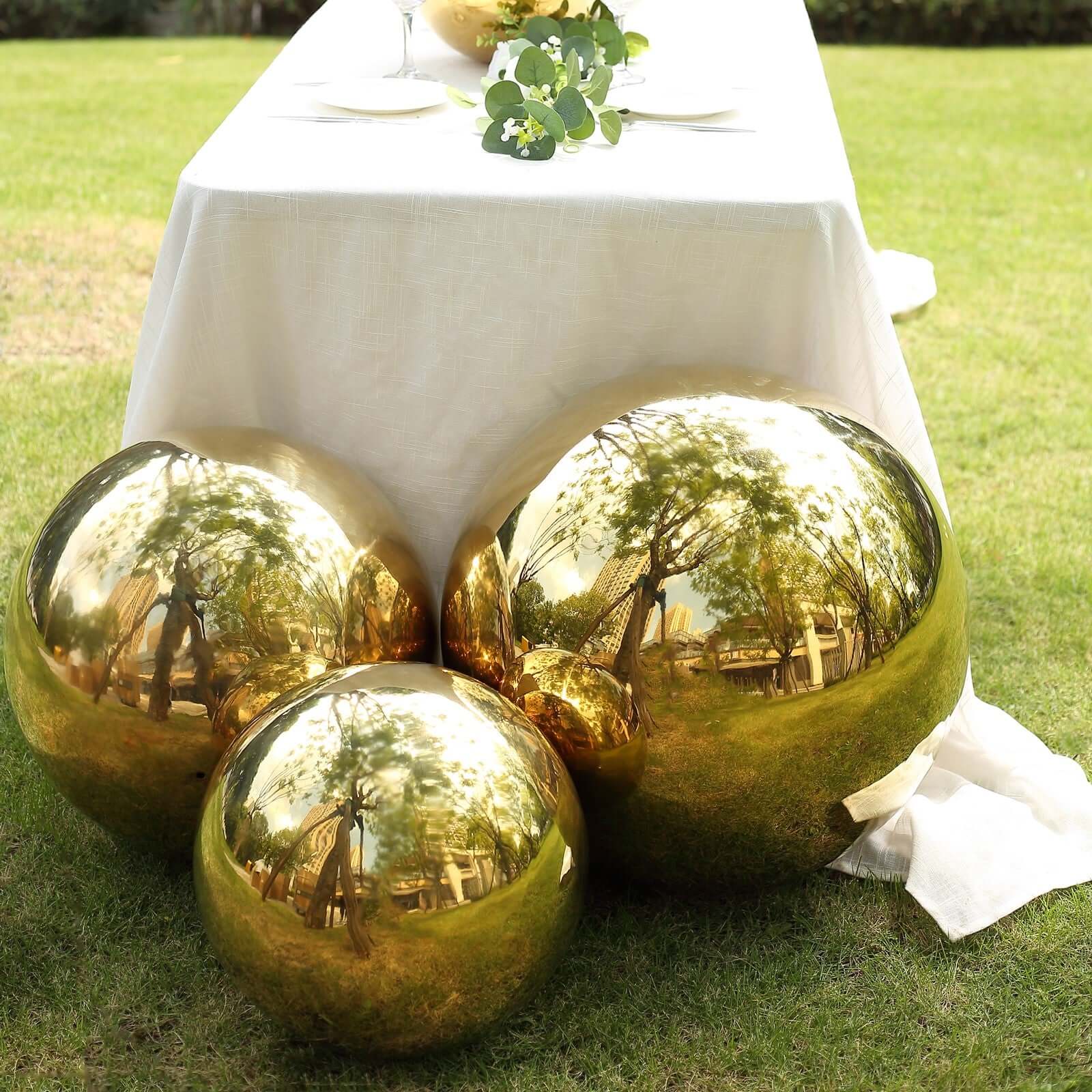 Gazing Globe Mirror Ball Reflective Hollow Stainless Steel Gold Sphere - Decorative Garden Display Ornament 22" - Bell Racket Store