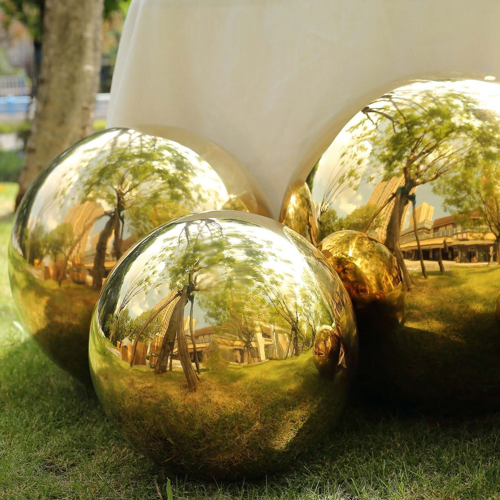 Gazing Globe Mirror Ball Reflective Hollow Stainless Steel Gold Sphere - Decorative Garden Display Piece 16" - Bell Racket Store