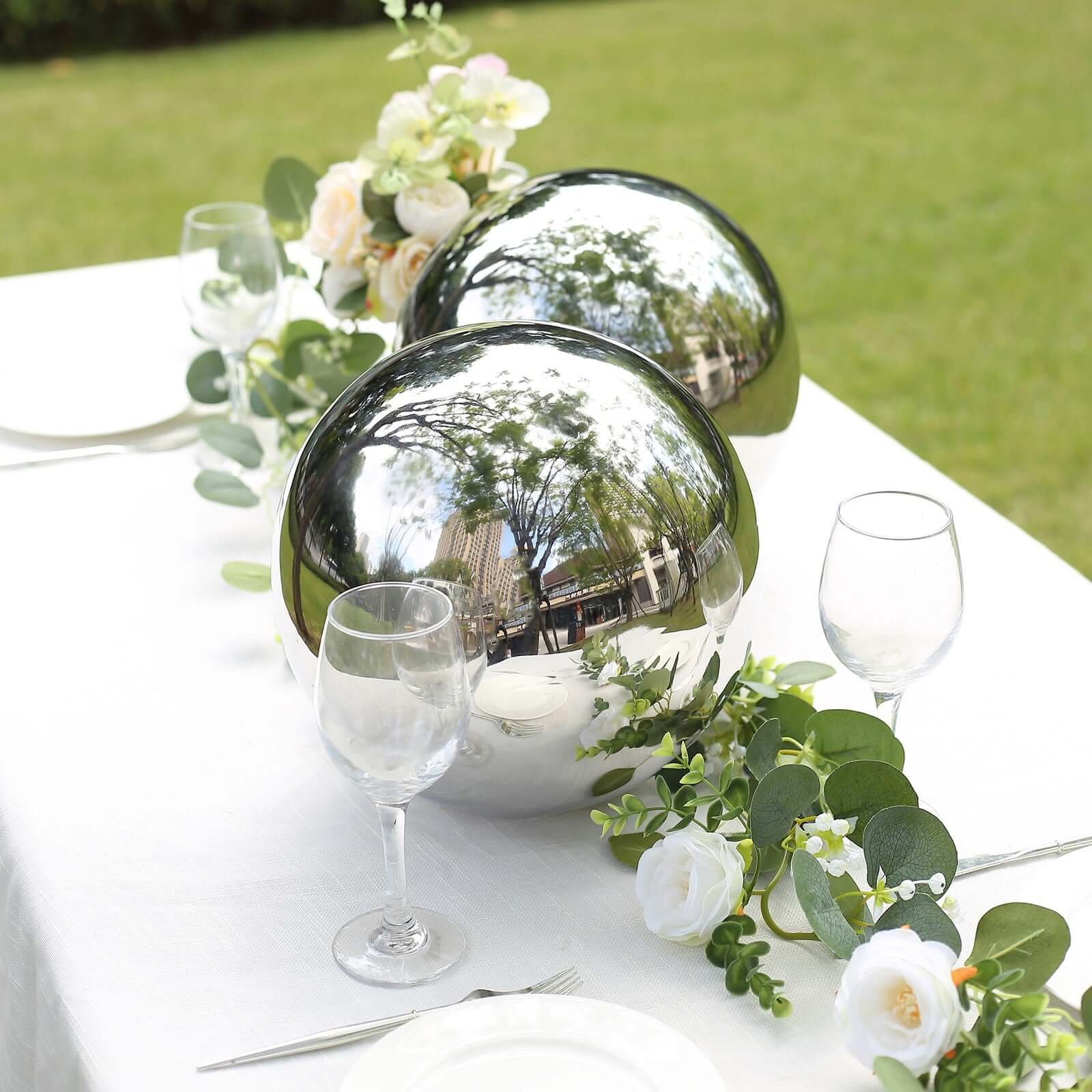 Gazing Globe Mirror Ball Reflective Hollow Stainless Steel Silver Sphere - Decorative Garden Display Piece 16" - Bell Racket Store
