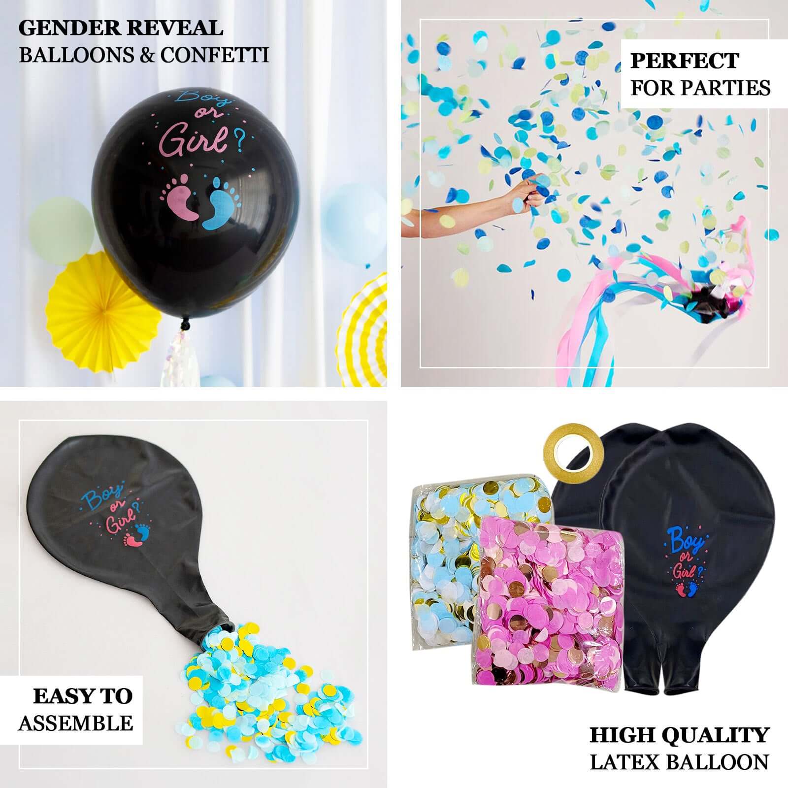 24" Gender Reveal Blue Confetti Filled Boy Or Girl Print Latex Balloon
