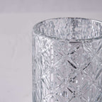 6-Pack Mercury Glass Candle Holders Shiny Silver with Geometric Design - Votive Tealight Holders 3"