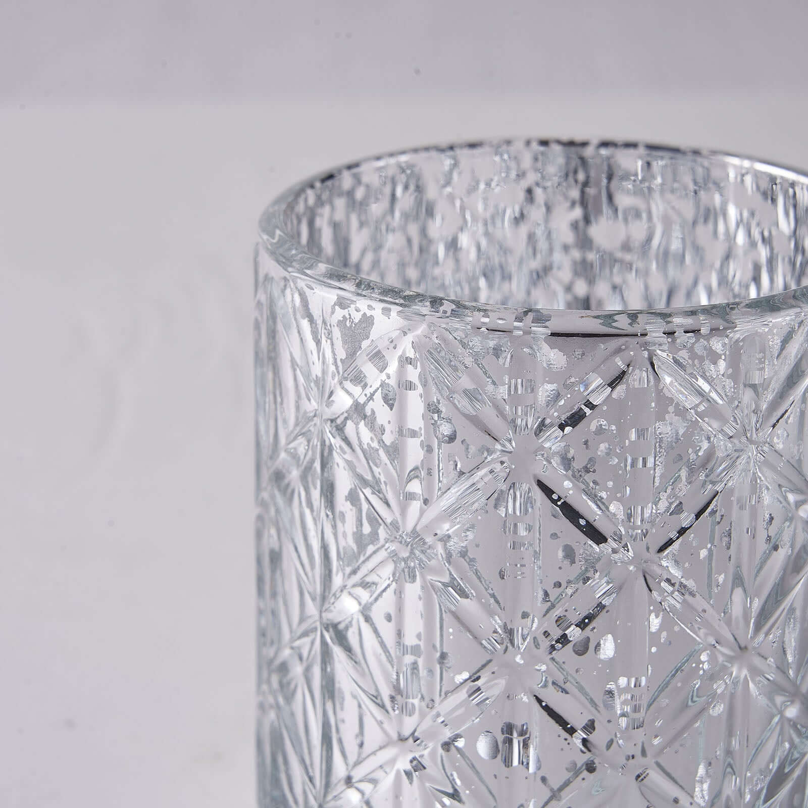 6-Pack Mercury Glass Candle Holders Shiny Silver with Geometric Design - Votive Tealight Holders 3"