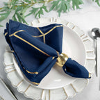 5 Pack Polyester 20"x20" Napkins Navy Blue with Gold Geometric Foil Pattern - Modern Reusable Dinner Napkins