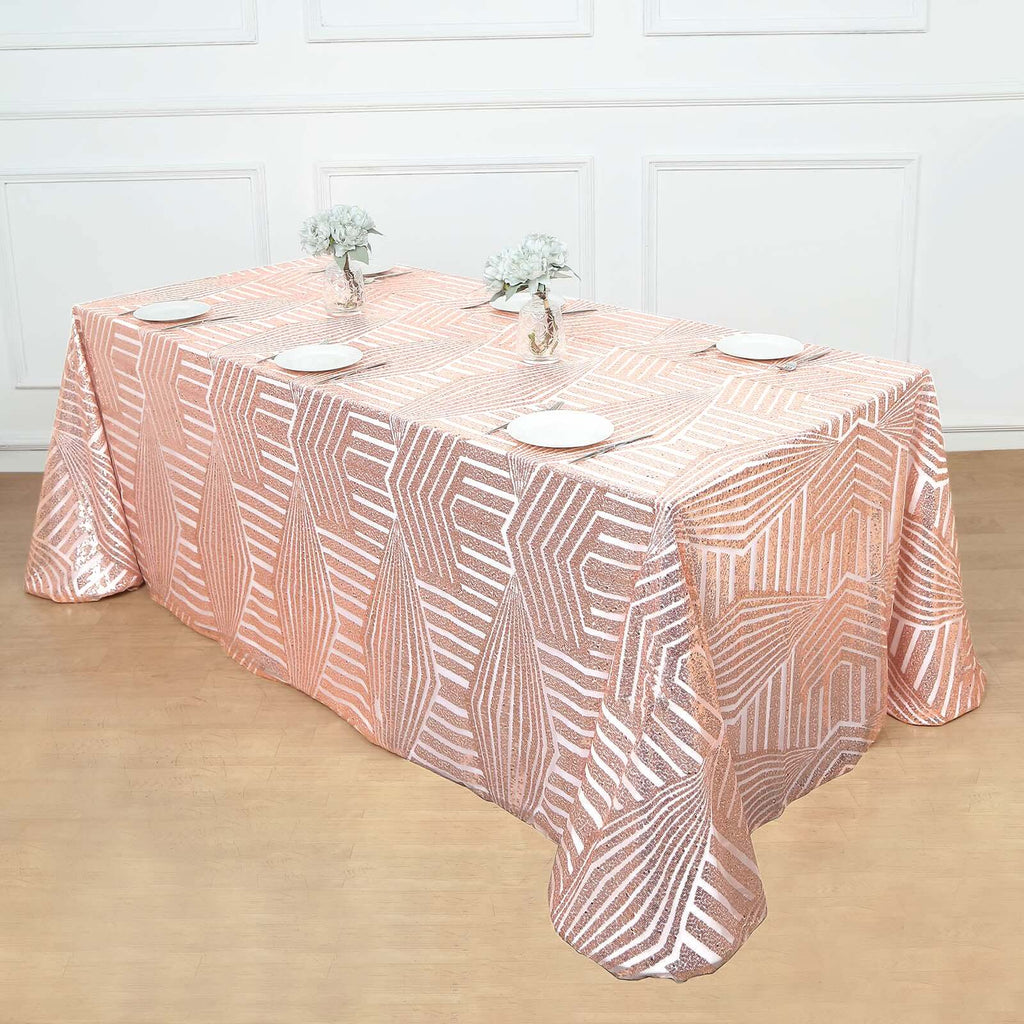 Sequin 90"x132" Rectangle Tablecloth Rose Gold - Seamless Diamond Table Cover