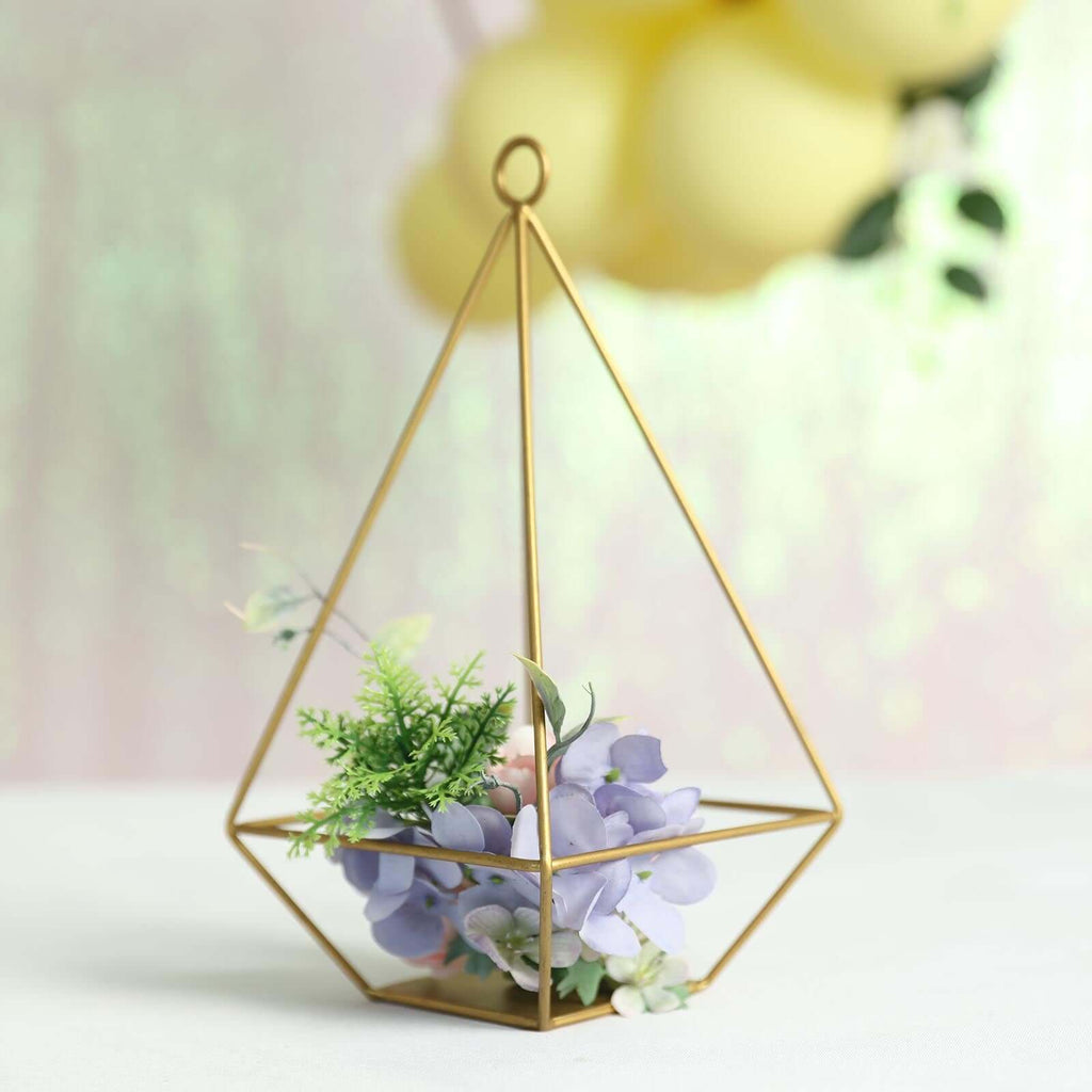 2-Pack Tealight Candle Holders Gold Metal Pyramid Geometric Open Frame - Flower Stand 9"