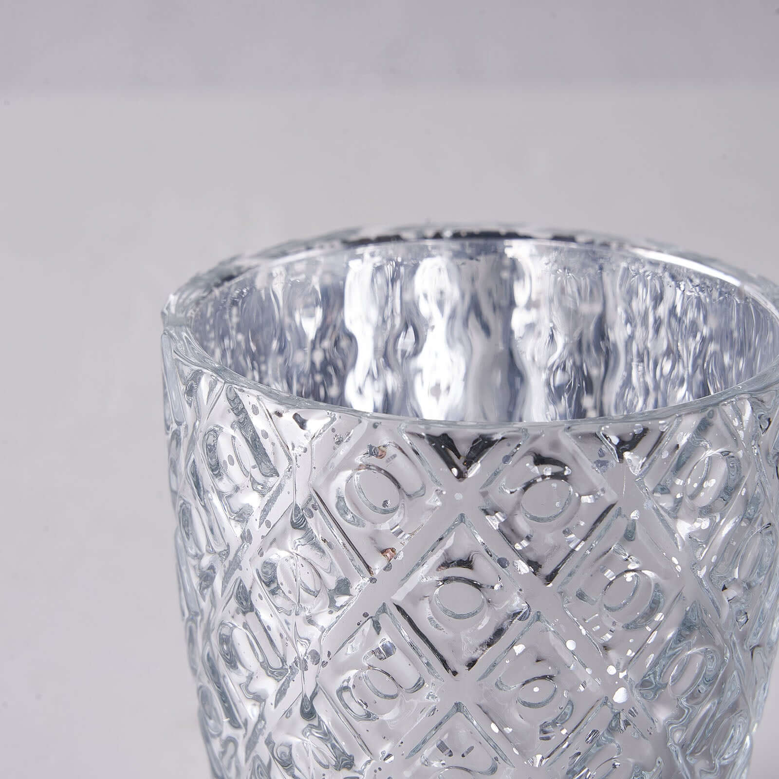 6-Pack Mercury Glass Votive Candle Holders Metallic Silver with Assorted Geometric Designs - Tealight Holders 3"