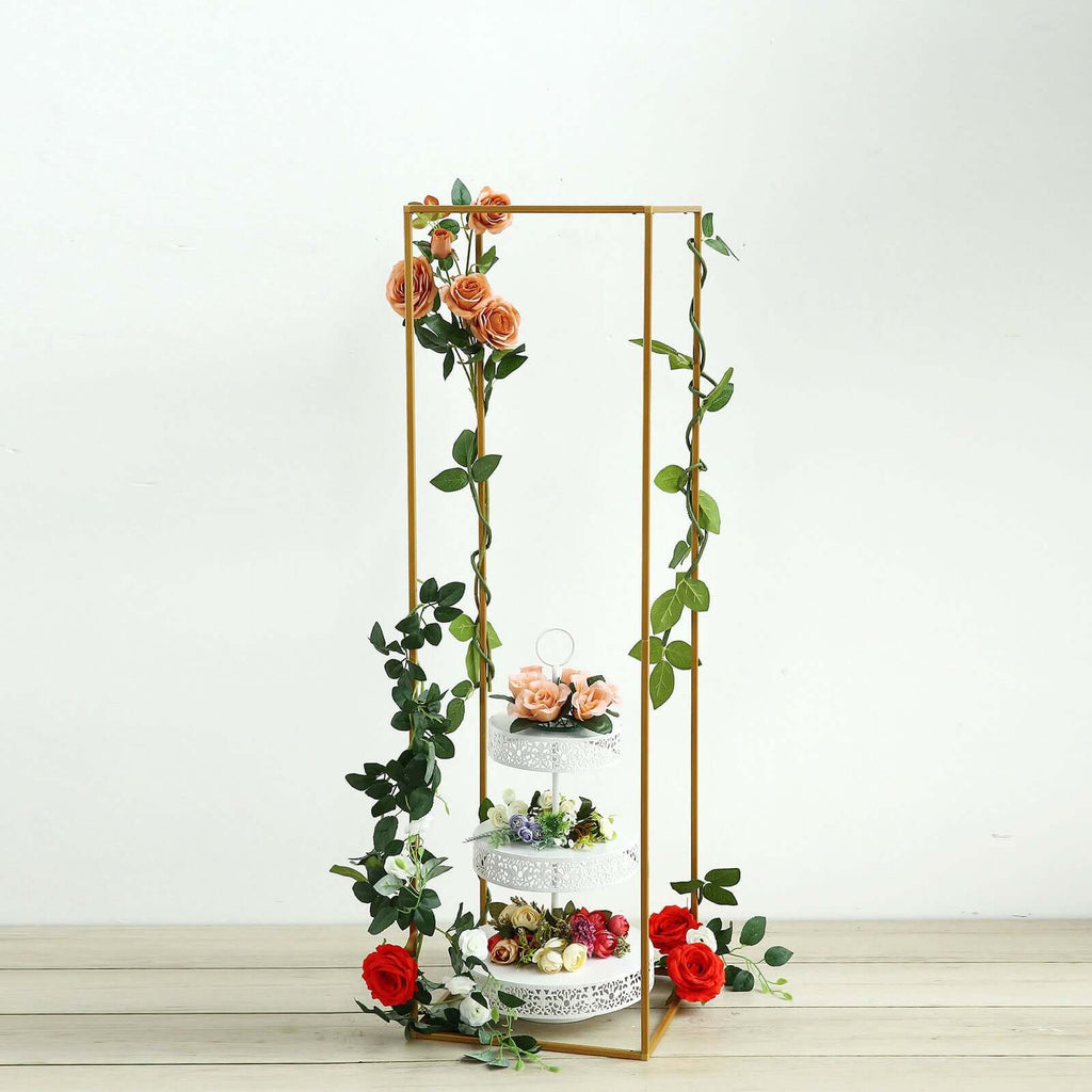 2-Pack Wedding Flower Stand Gold Metal Geometric Column Frame Rectangular - Versatile Floral Pedestal for Upscale Arrangements 48"